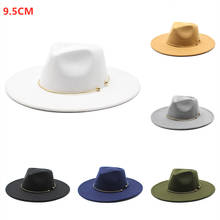 Classic Women Men 9.5CM Wide Brim Fedora Hat with Chain Winter Autumn Casual Hat Panama Jazz Cap Trilby Cap wholesale 2024 - buy cheap