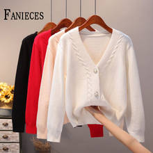 FANICES Autumn Cardigan Jacket Knitted Women Knitting V-Neck Single-Breasted suéteres Loose Basic Slim Long-Sleeved Sweater 2024 - buy cheap