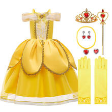 Disfraz de la Bella y La Bestia para niñas, traje de princesa de 4 capas con hombros descubiertos, traje de lujo para Halloween y Carnaval 2024 - compra barato