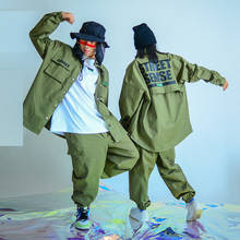 Traje de dança de hip-hop para crianças, jaqueta verde, calças hip-hop, roupas de dança moderna, jazz, dança de rua, roupas de palco, dqs6012, 2020 2024 - compre barato