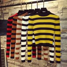 2020 Sweater Women Short Pullover Striped Knitted Jumper Long Sleeve Korean Autumn Winter Girls Female Ladies Sweater Pull Femme 2024 - buy cheap