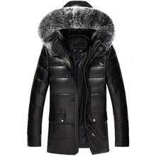 Jaqueta masculina de couro legítimo de alta qualidade, couro de ovelha real, casacos para outono e inverno, quente, grossa, tamanho grande, parkas mc16c601 mf5 2024 - compre barato