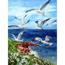 Full square round drill diamond,5d diamond painting Seagull landscape picture diamond embroidery flower mosaic home decoration 2024 - buy cheap