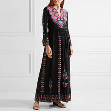 Vestido bohemio con bordado Floral para mujer, ropa informal holgada de manga larga con cuello en V profundo, Maxi vestido Hippie gitano de algodón 2024 - compra barato