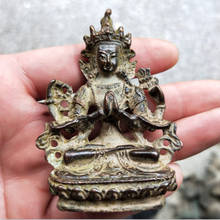Colección de Budismo Tibetano de Bronce Antiguo, estatuas de Buda de Tara Verde de cuatro brazos para decoración, adornos de colección 2024 - compra barato