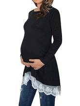 Spring Autumn Maternity Clothing Long Sleeve Lace Patchwork Hem Pregnancy Women Tops O-neck Loose Casual Pregnant T-shirts 2024 - buy cheap