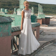 Booma Beach Boho Wedding Dresses 2019 O-Neck Cap Sleeve Lace Appliques Chiffon Princess Wedding Party Bridal Gowns Back Illusion 2024 - buy cheap