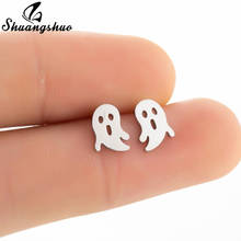 Shuangshuo Simple Creative Halloween Ghost Stud Earrings for Women Cartoon Small Stainless Steel Earrings Christmas Jewelry Gift 2024 - buy cheap