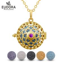 Eudora 20mm ouro flor medalhão gaiola de cristal pingente vulcânica lava pedra aromaterapia colar harmonia bola diy h089 2024 - compre barato