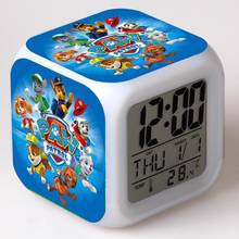 Reloj despertador LED colorido para niños, figura luminosa de la patrulla canina, luz de escritorio con acción de temperatura, regalo de cumpleaños 2024 - compra barato