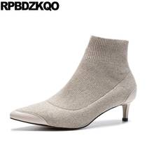 Autumn Pointed Toe 2021 Slip On Short Luxury Block Shoes Thick Fashion Chunky Fall Booties Women Ankle Boots Medium Heel Knit 2024 - buy cheap