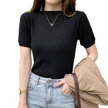 2021 Summer Knitted Thin Sweaters Pullovers Korean Short Sleeve Half Turtleneck Sweater For Women Slim Jumper Office Lady Tops 2024 - buy cheap