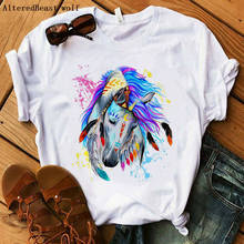 HORSE watercolor t shirt print Women T-Shirts Casual Funny horse t shirt Lady white Tops Female fashion short sleeve clothes 2024 - buy cheap