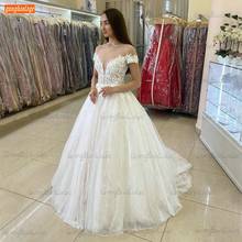 Boho Ivory Lace Wedding Dress 2020 O Neck Appliqued Tulle Ball Gown Bridal Dresses White Corset Custom Made Vestidos De Novia 2024 - buy cheap