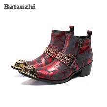 Batzuzhi Punk Men's Boots Golden Pointed Metal Tip Formal Leather Ankle Boots Men Wine Red Party and Wedding Motorcycle Boot Men 2024 - buy cheap