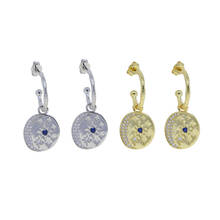 Micro Pave White Blue CZ Moon North Star Signet Coin Charm Dangle Dangling Earriing 2024 - buy cheap