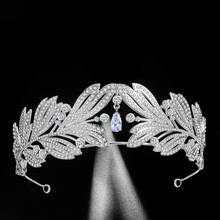 Tiara de novia de lujo con hojas de cristal, corona de circonia cúbica, diadema de novia, accesorios para el cabello de boda 2024 - compra barato