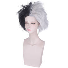 Cruella De Vil Deville-peluca corta para disfraz, pelo sintético resistente al calor, Afro, para hombres y mujeres 2024 - compra barato