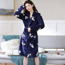 Soft Blue Robes Women Long Bathrobe Cow Printed Flannel Winter Warm Kimono Bath Robe Sleepwear Dressing Gown Female Nightwear 2024 - buy cheap