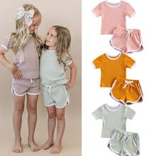 Conjunto de roupas femininas 0-3 anos, roupas de verão conjuntos com 2 peças, manga curta, gola redonda, short, envio rápido 2024 - compre barato