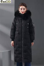 Boollili женская белая куртка на утином пуху, длинная парка с воротником из меха енота, теплая зимняя куртка, женское плотное пальто, Chaqueta Mujer 2024 - купить недорого