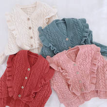 Suéteres de encaje para niñas, cárdigan de algodón de manga larga con cuello en V, abrigo de punto para niños pequeños, primavera y otoño 2024 - compra barato