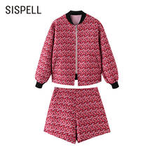 SISPELL Patchwork Check Pattern Two-piece Suit For Female O Neck Long Sleeve Coat High Waist Loose Wide Leg Shorts Women’s Set 2024 - buy cheap