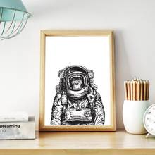 Impresiones en lienzo para decoración del hogar, imágenes artísticas de pared dibujadas a mano, pintura de astronauta de mono en blanco y negro, póster nórdico Modular para habitación de niños 2024 - compra barato