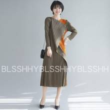 Vestido liso de tres cuartos con cuello redondo, a la moda, superventas, Miyake 2024 - compra barato