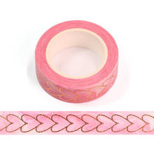 1PC 15MM*10M Foil Yellow Heart Pink Decorative Washi Tape DIY Scrapbooking Masking Tape School Office Supply 2024 - buy cheap