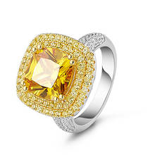 Anel de noivado luxuoso 100%, prata esterlina 925, citrine, diamantes, casamento, presente para mulheres, festa, coquetel, joias finas, atacado 2024 - compre barato