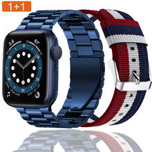 Conjunto de correas para apple watch SERIE DE gomillas 6, 5, 4 se, 44mm, 40mm, pulsera para iwatch 3, 42mm, 38mm, correa de nailon de acero inoxidable, 2 unidades 2024 - compra barato