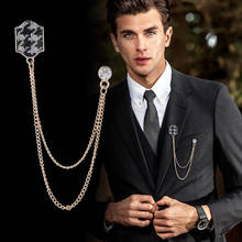 New Vintage Crystal Rhinestone Brooch Pin Tassel Chain Lapel Pin and Brooches Suit Cardigan Corsage for Men Clothing Accessories 2024 - buy cheap