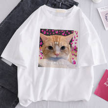 Новая модная Милая футболка с принтом кота женская летняя белая футболка с коротким рукавом Харадзюку Эстетическая Повседневная забавная футболка для девушек 2024 - купить недорого