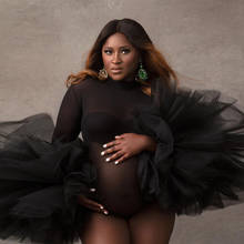 Vestido de tul de maternidad transparente para mujer, Bodi de manga abombada con volantes para fotografía, estilo de Sudáfrica, talla grande, color negro 2024 - compra barato
