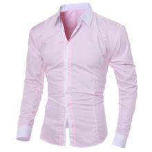 Business Men Turn Down Collar Long Sleeve Color Block Cotton Prom Slim Shirt 2024 - buy cheap