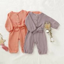 Newborn Baby Girls Autumn Button Clothes Linen Belt Long Sleeve Romper Jumpsuit Playsuit Clothes Outfits 2024 - buy cheap