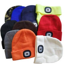 Gorro com luz de led, 4 bocais, quente, mãos livres, pesca, corrida, gorro, flash, farol, acampamento, bonés, botão com bateria 2024 - compre barato