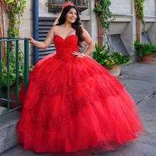 Красный Милая Quinceanera платья 2021 без рукавов с кружевной аппликацией, с блестками; Праздничное платье принцессы; Вечерние сладкий 16 бальное платье с низким вырезом на спине 2024 - купить недорого