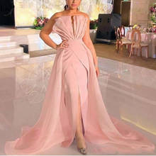 Vestido de fiesta largo de sirena de satén sin tirantes, vestido de fiesta Formal africano con volantes y abertura frontal, color rosa, Sexy, 2020 2024 - compra barato