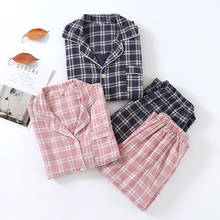 Fdfklak New Couple Pajamas Suit Plaid Gauze Cotton Women Pajamas Home Clothes Pyjamas Long Sleeve Loungewear Spring Autumn 2024 - buy cheap