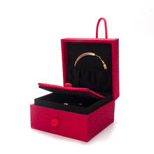 Caixa de presente para embalar joias, botão feminino de brocado vermelho, pulseira de casamento, capa organizadora de joias portátil 2024 - compre barato