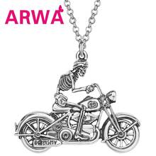 ARWA Halloween Alloy Antique Gold Plated Skull Motorcycle Necklace Long Skeleton Pendant For Women Girls Fashion Gift Jewelry 2024 - buy cheap