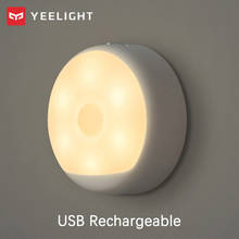 Yeelight sensor de movimento noite lâmpadas usb recarregável nightlight led luz amarela quente infravermelho magnético com ganchos movimento detectar 2024 - compre barato