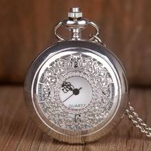 Retro Hollow Silver Color Flowers Arabic Numerals Quartz Pocket Watch Chain Necklace Pendant Women Men Watches Fob Clock Gift 2024 - buy cheap