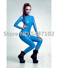 Sexy Women  Blue Natural Latex Catsuit With Back Through Crotch Zipper 2024 - buy cheap