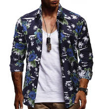 Men Hawaiian Shirt Long Sleeve Floral Print Mens Dress Formal Shirts Camisa Social Masculina Men Casual Slim Fit Tops Shirt 2XL 2024 - buy cheap