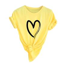 Hot T-Shirt Cute Love Heart Print Summer T Shirt Women Short Sleeve Round Neck Top Loose T-shirts 2024 - buy cheap