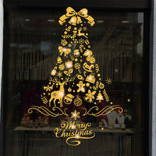Блестящая золотая Рождественская елка, наклейка на окно, Рождественская гирлянда с Санта-Клаусом, наклейки на стену, новый год, наклейка, снеговик, домашний декор 2024 - купить недорого