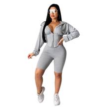 Sexy Deep V Neck Corset Tracksuit Women Casual Hoodie Crop Top with Biker Shorts Bodycon Fitness Sport Lounge Wear Two Piece Set 2024 - buy cheap